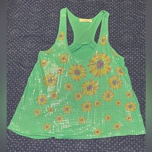 Rewind Teal Swingy Sunflower Tank Top